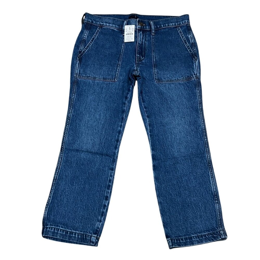 J.Crew Womens Mid Rise Straight Leg Patch Pocket Jeans Size 28 Petite Blue Denim
